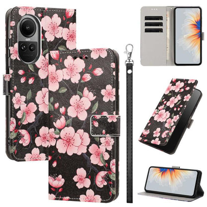 Painted Pattern Vegan Leather Phone Case with Strap, For OPPO A5 Pro 5G/4G, For OPPO Reno13 F 4G/5G Global/13F S, For OPPO Reno12 F 5G, For OPPO Reno12 Pro Global, For OPPO Reno12 Global, For OPPO A60 4G Global, For OPPO Reno11 F Global/F25 Pro 5G Glob...