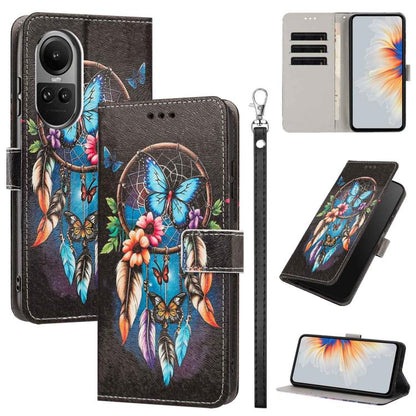 Painted Pattern Vegan Leather Phone Case with Strap, For OPPO A5 Pro 5G/4G, For OPPO Reno13 F 4G/5G Global/13F S, For OPPO Reno12 F 5G, For OPPO Reno12 Pro Global, For OPPO Reno12 Global, For OPPO A60 4G Global, For OPPO Reno11 F Global/F25 Pro 5G Glob...