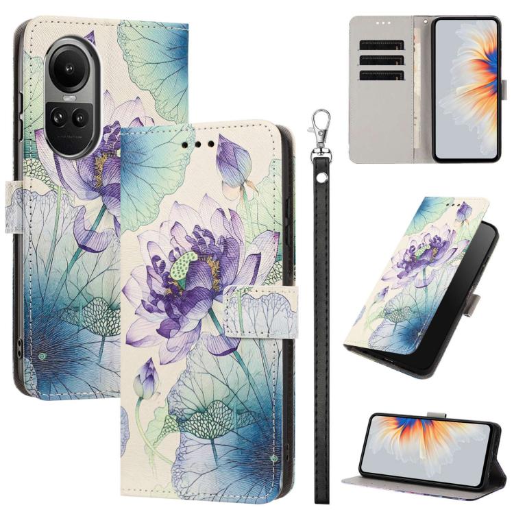 Painted Pattern Vegan Leather Phone Case with Strap, For OPPO A5 Pro 5G/4G, For OPPO Reno13 F 4G/5G Global/13F S, For OPPO Reno12 F 5G, For OPPO Reno12 Pro Global, For OPPO Reno12 Global, For OPPO A60 4G Global, For OPPO Reno11 F Global/F25 Pro 5G Glob...
