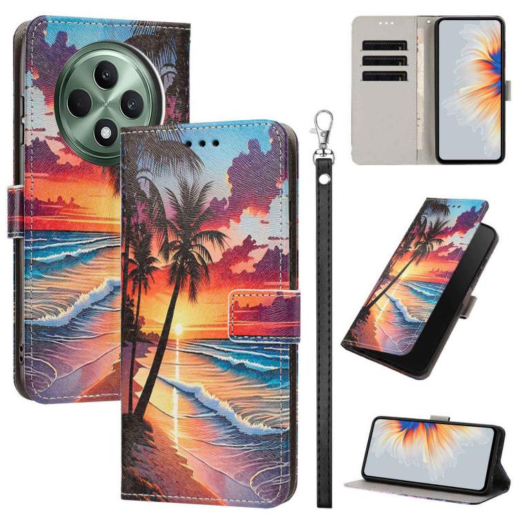 Painted Pattern Vegan Leather Phone Case with Strap, For OPPO A5 Pro 5G/4G, For OPPO Reno13 F 4G/5G Global/13F S, For OPPO Reno12 F 5G, For OPPO Reno12 Pro Global, For OPPO Reno12 Global, For OPPO A60 4G Global, For OPPO Reno11 F Global/F25 Pro 5G Glob...