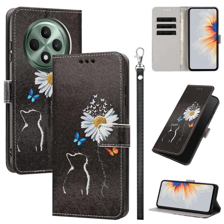 Painted Pattern Vegan Leather Phone Case with Strap, For OPPO A5 Pro 5G/4G, For OPPO Reno13 F 4G/5G Global/13F S, For OPPO Reno12 F 5G, For OPPO Reno12 Pro Global, For OPPO Reno12 Global, For OPPO A60 4G Global, For OPPO Reno11 F Global/F25 Pro 5G Glob...