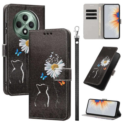 Painted Pattern Vegan Leather Phone Case with Strap, For OPPO A5 Pro 5G/4G, For OPPO Reno13 F 4G/5G Global/13F S, For OPPO Reno12 F 5G, For OPPO Reno12 Pro Global, For OPPO Reno12 Global, For OPPO A60 4G Global, For OPPO Reno11 F Global/F25 Pro 5G Glob...