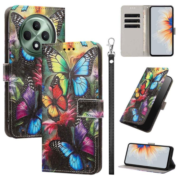 Painted Pattern Vegan Leather Phone Case with Strap, For OPPO A5 Pro 5G/4G, For OPPO Reno13 F 4G/5G Global/13F S, For OPPO Reno12 F 5G, For OPPO Reno12 Pro Global, For OPPO Reno12 Global, For OPPO A60 4G Global, For OPPO Reno11 F Global/F25 Pro 5G Glob...