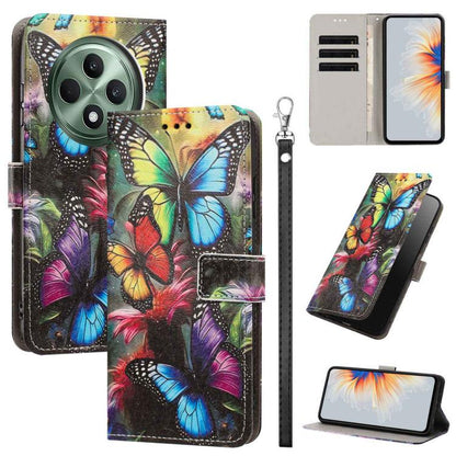 Painted Pattern Vegan Leather Phone Case with Strap, For OPPO A5 Pro 5G/4G, For OPPO Reno13 F 4G/5G Global/13F S, For OPPO Reno12 F 5G, For OPPO Reno12 Pro Global, For OPPO Reno12 Global, For OPPO A60 4G Global, For OPPO Reno11 F Global/F25 Pro 5G Glob...