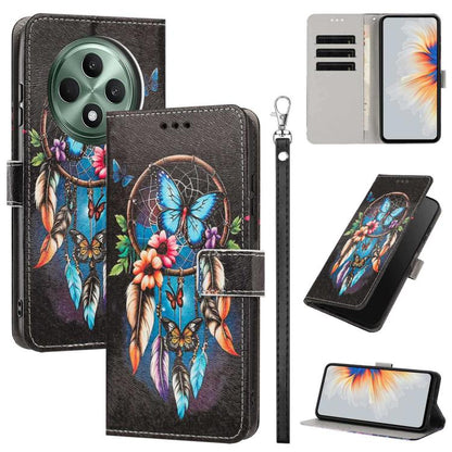 Painted Pattern Vegan Leather Phone Case with Strap, For OPPO A5 Pro 5G/4G, For OPPO Reno13 F 4G/5G Global/13F S, For OPPO Reno12 F 5G, For OPPO Reno12 Pro Global, For OPPO Reno12 Global, For OPPO A60 4G Global, For OPPO Reno11 F Global/F25 Pro 5G Glob...