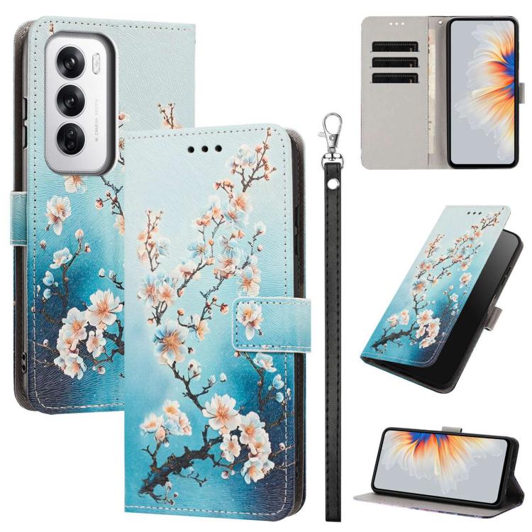 Painted Pattern Vegan Leather Phone Case with Strap, For OPPO A5 Pro 5G/4G, For OPPO Reno13 F 4G/5G Global/13F S, For OPPO Reno12 F 5G, For OPPO Reno12 Pro Global, For OPPO Reno12 Global, For OPPO A60 4G Global, For OPPO Reno11 F Global/F25 Pro 5G Glob...