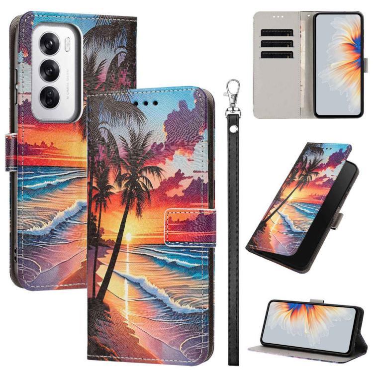 Painted Pattern Vegan Leather Phone Case with Strap, For OPPO A5 Pro 5G/4G, For OPPO Reno13 F 4G/5G Global/13F S, For OPPO Reno12 F 5G, For OPPO Reno12 Pro Global, For OPPO Reno12 Global, For OPPO A60 4G Global, For OPPO Reno11 F Global/F25 Pro 5G Glob...
