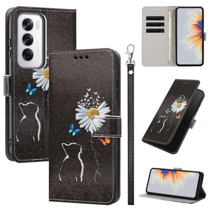 Painted Pattern Vegan Leather Phone Case with Strap, For OPPO A5 Pro 5G/4G, For OPPO Reno13 F 4G/5G Global/13F S, For OPPO Reno12 F 5G, For OPPO Reno12 Pro Global, For OPPO Reno12 Global, For OPPO A60 4G Global, For OPPO Reno11 F Global/F25 Pro 5G Glob...