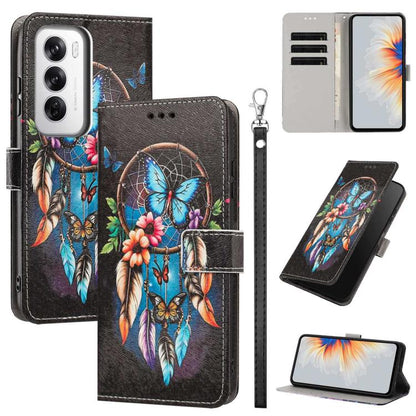 Painted Pattern Vegan Leather Phone Case with Strap, For OPPO A5 Pro 5G/4G, For OPPO Reno13 F 4G/5G Global/13F S, For OPPO Reno12 F 5G, For OPPO Reno12 Pro Global, For OPPO Reno12 Global, For OPPO A60 4G Global, For OPPO Reno11 F Global/F25 Pro 5G Glob...