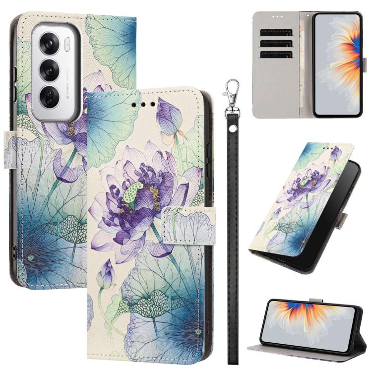 Painted Pattern Vegan Leather Phone Case with Strap, For OPPO A5 Pro 5G/4G, For OPPO Reno13 F 4G/5G Global/13F S, For OPPO Reno12 F 5G, For OPPO Reno12 Pro Global, For OPPO Reno12 Global, For OPPO A60 4G Global, For OPPO Reno11 F Global/F25 Pro 5G Glob...