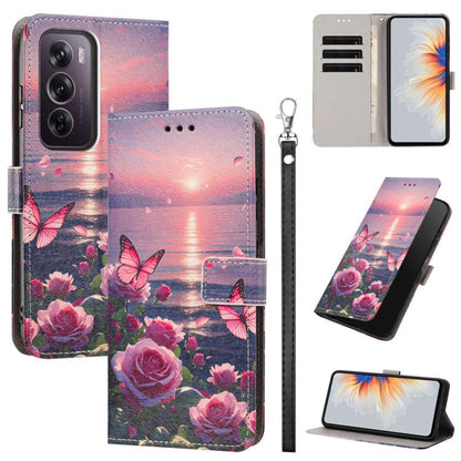 Painted Pattern Vegan Leather Phone Case with Strap, For OPPO A5 Pro 5G/4G, For OPPO Reno13 F 4G/5G Global/13F S, For OPPO Reno12 F 5G, For OPPO Reno12 Pro Global, For OPPO Reno12 Global, For OPPO A60 4G Global, For OPPO Reno11 F Global/F25 Pro 5G Glob...