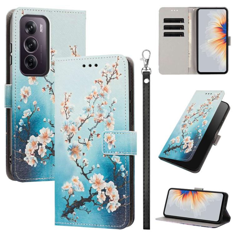 Painted Pattern Vegan Leather Phone Case with Strap, For OPPO A5 Pro 5G/4G, For OPPO Reno13 F 4G/5G Global/13F S, For OPPO Reno12 F 5G, For OPPO Reno12 Pro Global, For OPPO Reno12 Global, For OPPO A60 4G Global, For OPPO Reno11 F Global/F25 Pro 5G Glob...