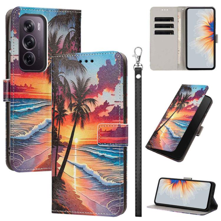 Painted Pattern Vegan Leather Phone Case with Strap, For OPPO A5 Pro 5G/4G, For OPPO Reno13 F 4G/5G Global/13F S, For OPPO Reno12 F 5G, For OPPO Reno12 Pro Global, For OPPO Reno12 Global, For OPPO A60 4G Global, For OPPO Reno11 F Global/F25 Pro 5G Glob...