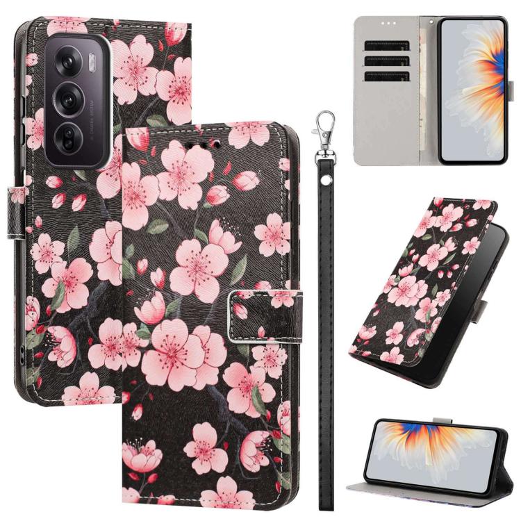 Painted Pattern Vegan Leather Phone Case with Strap, For OPPO A5 Pro 5G/4G, For OPPO Reno13 F 4G/5G Global/13F S, For OPPO Reno12 F 5G, For OPPO Reno12 Pro Global, For OPPO Reno12 Global, For OPPO A60 4G Global, For OPPO Reno11 F Global/F25 Pro 5G Glob...
