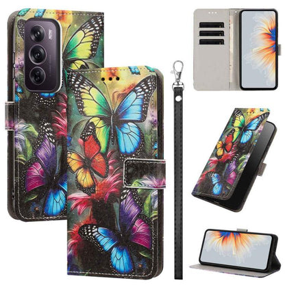 Painted Pattern Vegan Leather Phone Case with Strap, For OPPO A5 Pro 5G/4G, For OPPO Reno13 F 4G/5G Global/13F S, For OPPO Reno12 F 5G, For OPPO Reno12 Pro Global, For OPPO Reno12 Global, For OPPO A60 4G Global, For OPPO Reno11 F Global/F25 Pro 5G Glob...