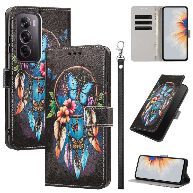 Painted Pattern Vegan Leather Phone Case with Strap, For OPPO A5 Pro 5G/4G, For OPPO Reno13 F 4G/5G Global/13F S, For OPPO Reno12 F 5G, For OPPO Reno12 Pro Global, For OPPO Reno12 Global, For OPPO A60 4G Global, For OPPO Reno11 F Global/F25 Pro 5G Glob...