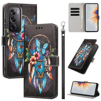 Painted Pattern Vegan Leather Phone Case with Strap, For OPPO A5 Pro 5G/4G, For OPPO Reno13 F 4G/5G Global/13F S, For OPPO Reno12 F 5G, For OPPO Reno12 Pro Global, For OPPO Reno12 Global, For OPPO A60 4G Global, For OPPO Reno11 F Global/F25 Pro 5G Glob...