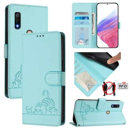 Cat Rat Embossed Pattern RFID Leather Phone Case with Lanyard, For Fujitsu Arrows We3