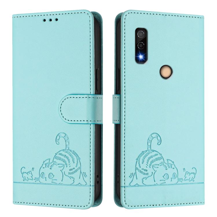 Cat Rat Embossed Pattern RFID Leather Phone Case with Lanyard, For Fujitsu Arrows We3