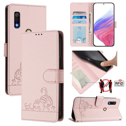 Cat Rat Embossed Pattern RFID Leather Phone Case with Lanyard, For Fujitsu Arrows We3