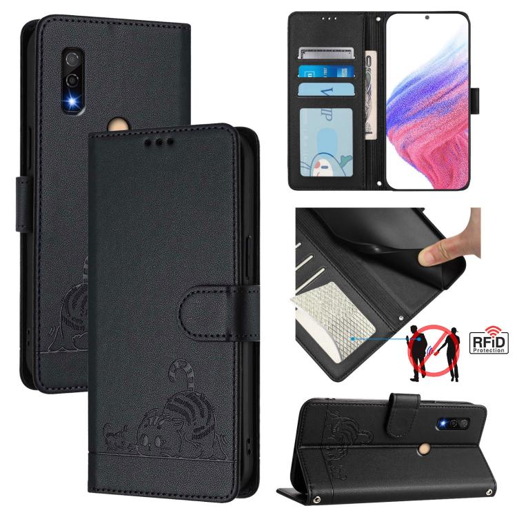 Cat Rat Embossed Pattern RFID Leather Phone Case with Lanyard, For Fujitsu Arrows We3