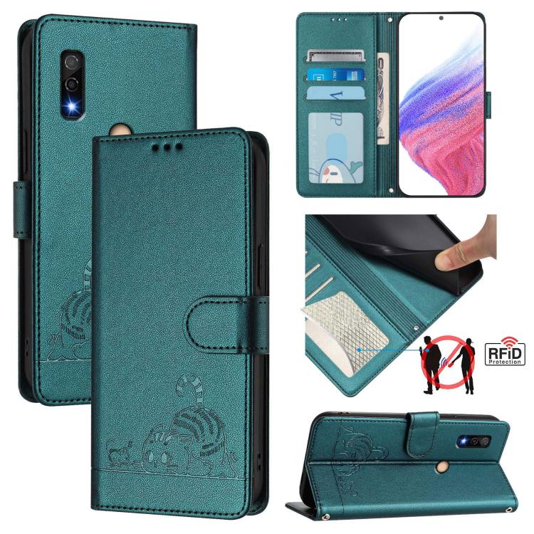 Cat Rat Embossed Pattern RFID Leather Phone Case with Lanyard, For Fujitsu Arrows We3