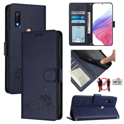 Cat Rat Embossed Pattern RFID Leather Phone Case with Lanyard, For Fujitsu Arrows We3