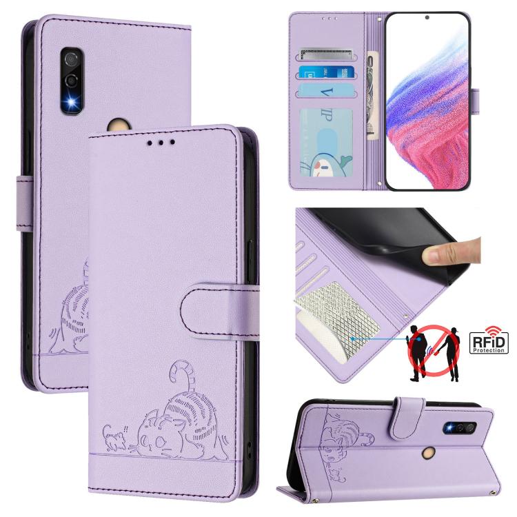 Cat Rat Embossed Pattern RFID Leather Phone Case with Lanyard, For Fujitsu Arrows We3