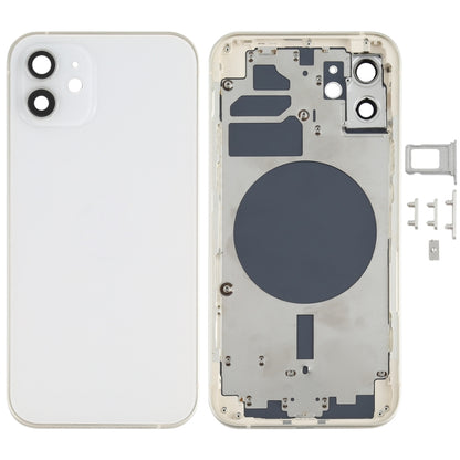 Back Housing Cover with SIM Card Tray & Side  Keys & Camera Lens for iPhone 12(White), Back Housing Cover for 12, For iPhone 12(with SIM Card Tray), For iPhone 12(with Card Tray)