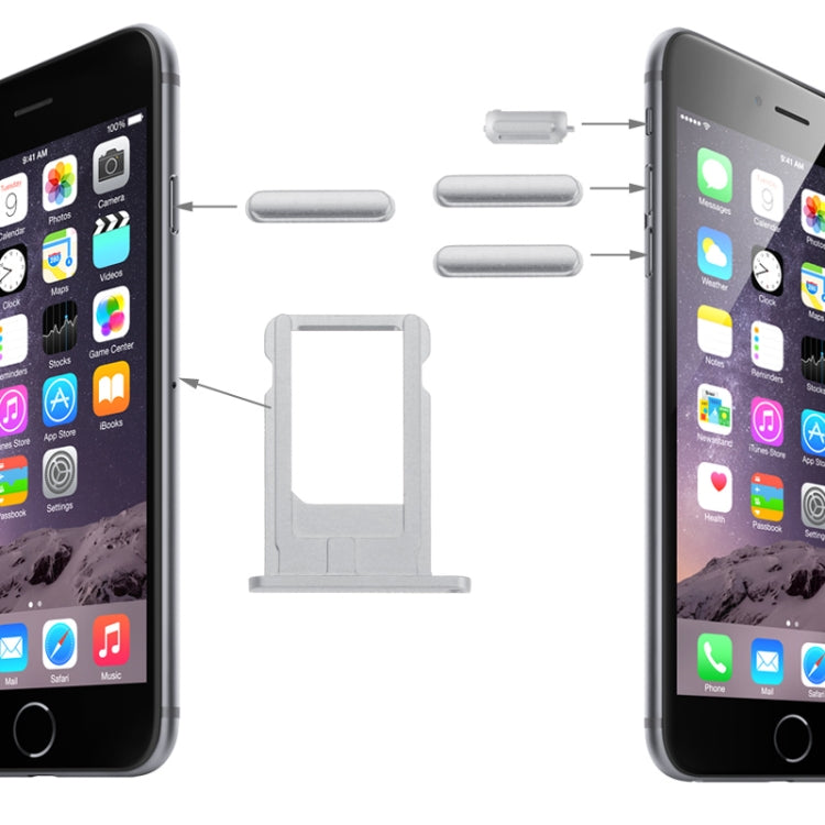 Card Tray & Volume Control Key & Screen Lock Key & Mute Switch Vibrator Key  Kit for iPhone 6, For iPhone 6 (Kit), For iPhone 6